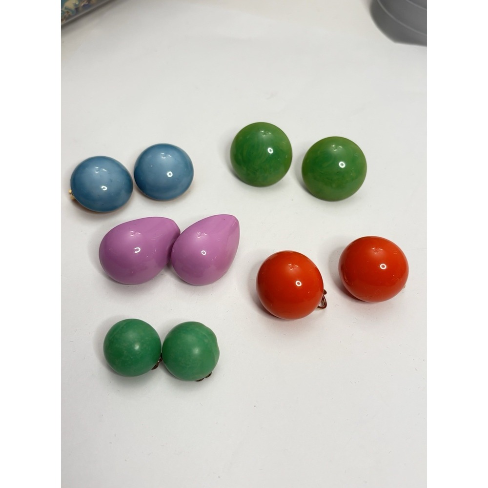 Vintage Earrings Lot 5 Pairs Colorful Mod Domed Clip On Screw Back Robert Japan